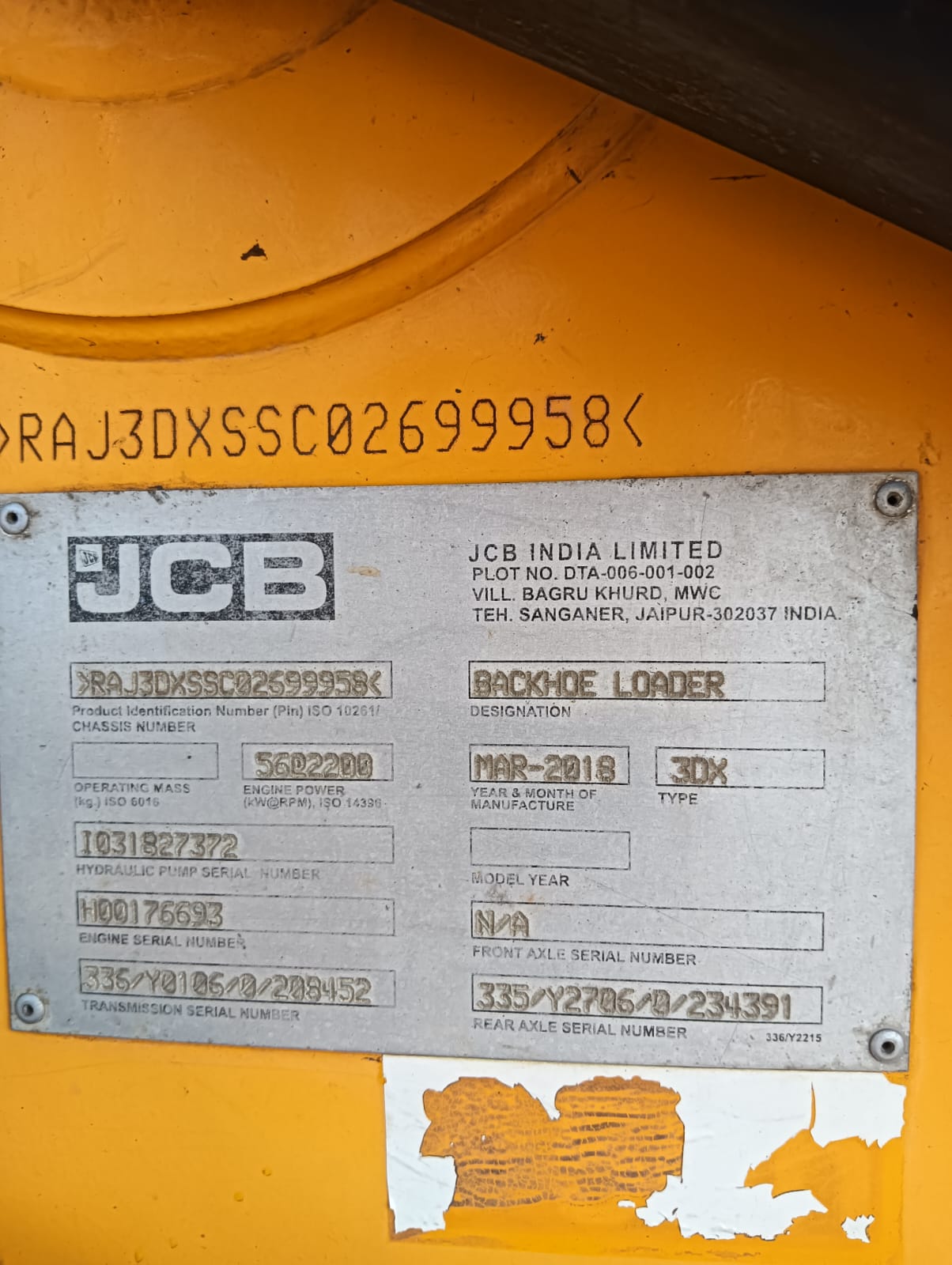 JCB BACKHOE 3DX 2018