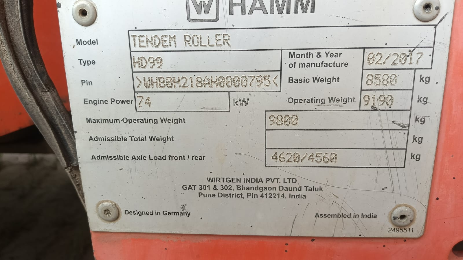 HAMM DOUBLE DRUM ROLLER HD99 2017